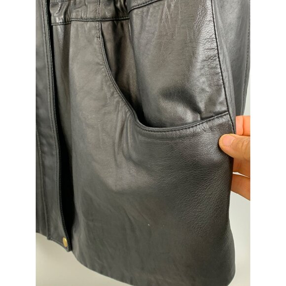VTG Womens Worthington Size L Lambskin Leather Coat Black EUC Pockets 7025 - Picture 2 of 11